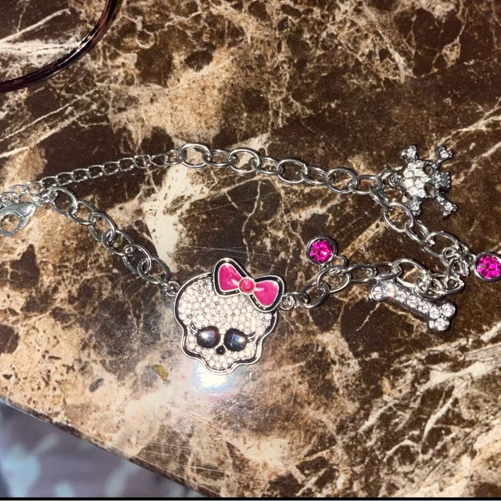 Monster High Silver and Pink Skull Bracelet